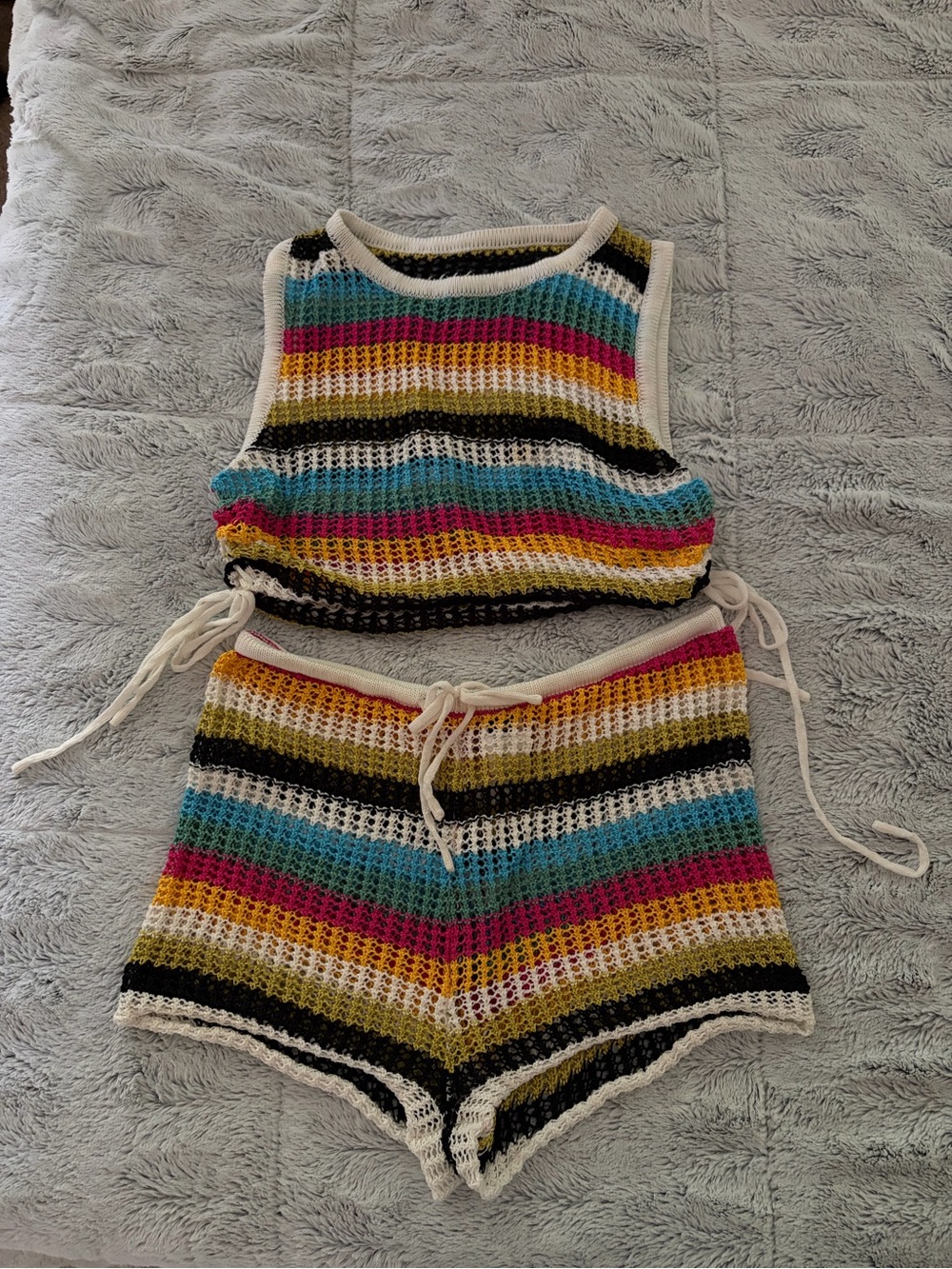 Crochet Striped Drawstring Women’s set — Multicolor